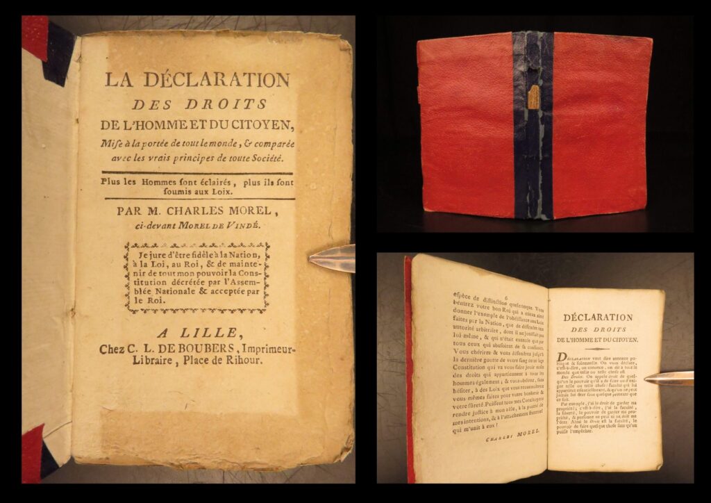 1790 – morel de vinde on déclaration des droits de l’homme | french revolution commentary | small lille imprint of morel de vindé’s 1790 commentary on the déclaration des droits de l’homme et du citoyen, expressing a royalist interpretation of revolutionary ideals.