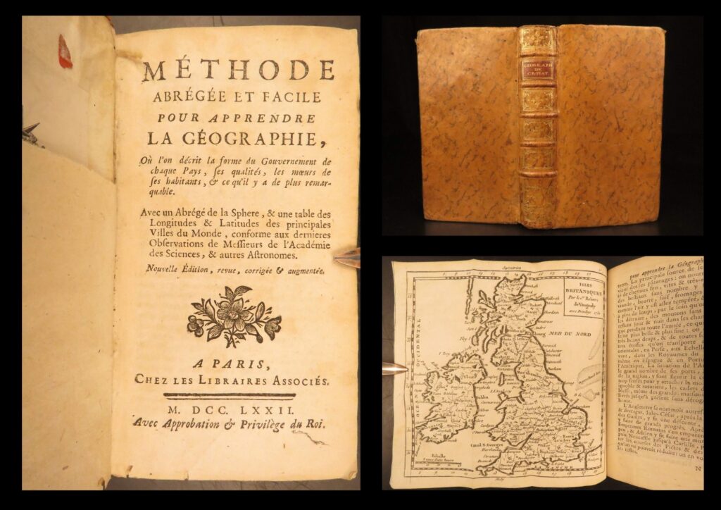 1772 – vaugondy atlas with 17 maps | complete world geography, crozat | 1772 paris edition of abbé a. Le françois’s méthode abrégée et facile pour apprendre la géographie, with 17 engraved maps by the vaugondy family detailing political and geographic instruction in 18th-century france.