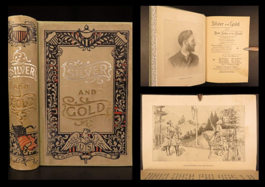 1895 – silver and gold by trumbull white | first edition, american economics & money | first edition of trumbull white’s silver and gold, published in 1895 amid the u. S. Currency debate, featuring perspectives from both camps and 32 portrait engravings.