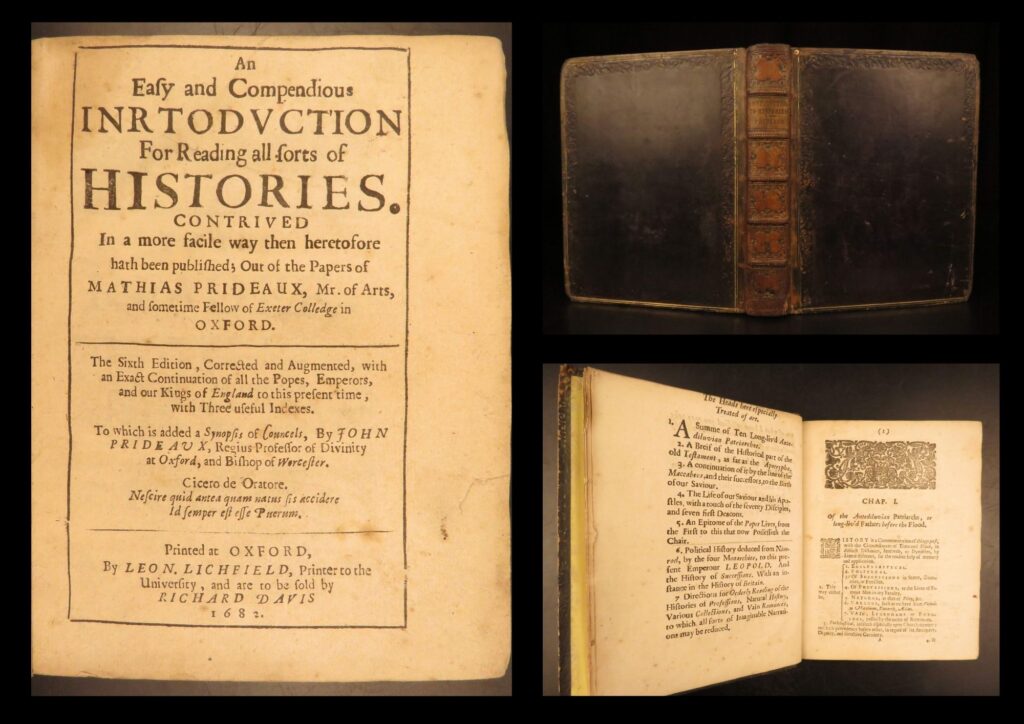 1682 – introduction to all histories – prideaux | rome, alexander the great | matthias prideaux’s 1682 introduction to all sorts of histories, printed in oxford, covers ancient, biblical, and religious history and includes john prideaux’s synopsis of councels.