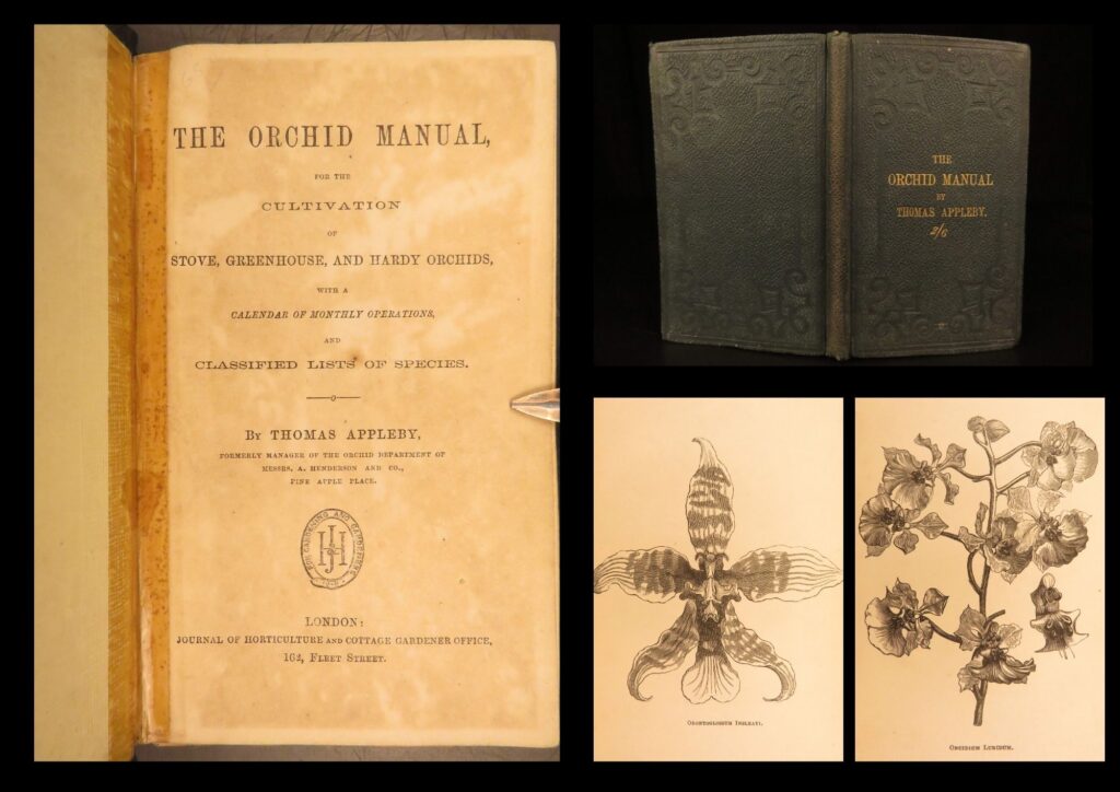 1861 – the orchid manual – thomas appleby | first edition botany & flower guide | a scarce first edition orchid care manual by thomas appleby, published in 1861 in london, featuring full-page floral illustrations, seasonal cultivation strategies, pest notes, watering techniques, and species classifications.