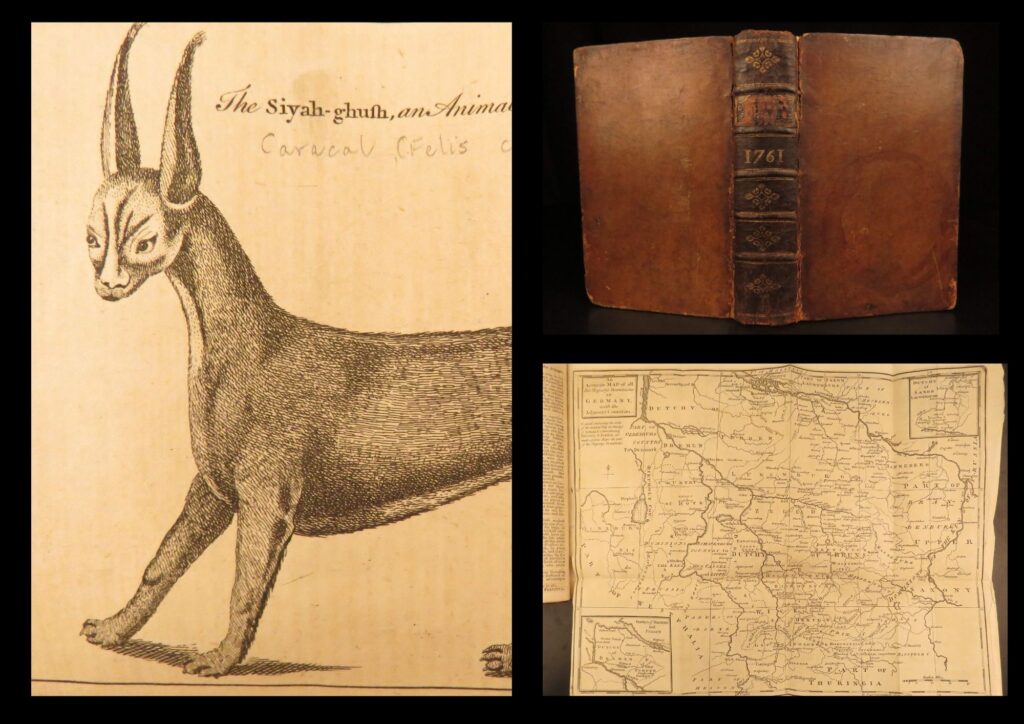 1761 – gentleman’s magazine | first edition with maps, egyptian mummies & voyages | first edition of sylvanus urban’s gentleman’s magazine (1761), with engraved plates and maps covering naval, colonial, and scientific subjects; original leather binding with signs of wear. &nbsp;