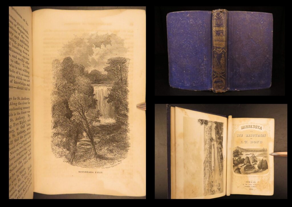 1856 – minnesota history | indian tribes, sioux, chippewa | huge folding map | first edition of bond’s 1856 account of minnesota’s territorial development, with folding map and content on native tribes, steamboat trade, and prince rupert’s land.