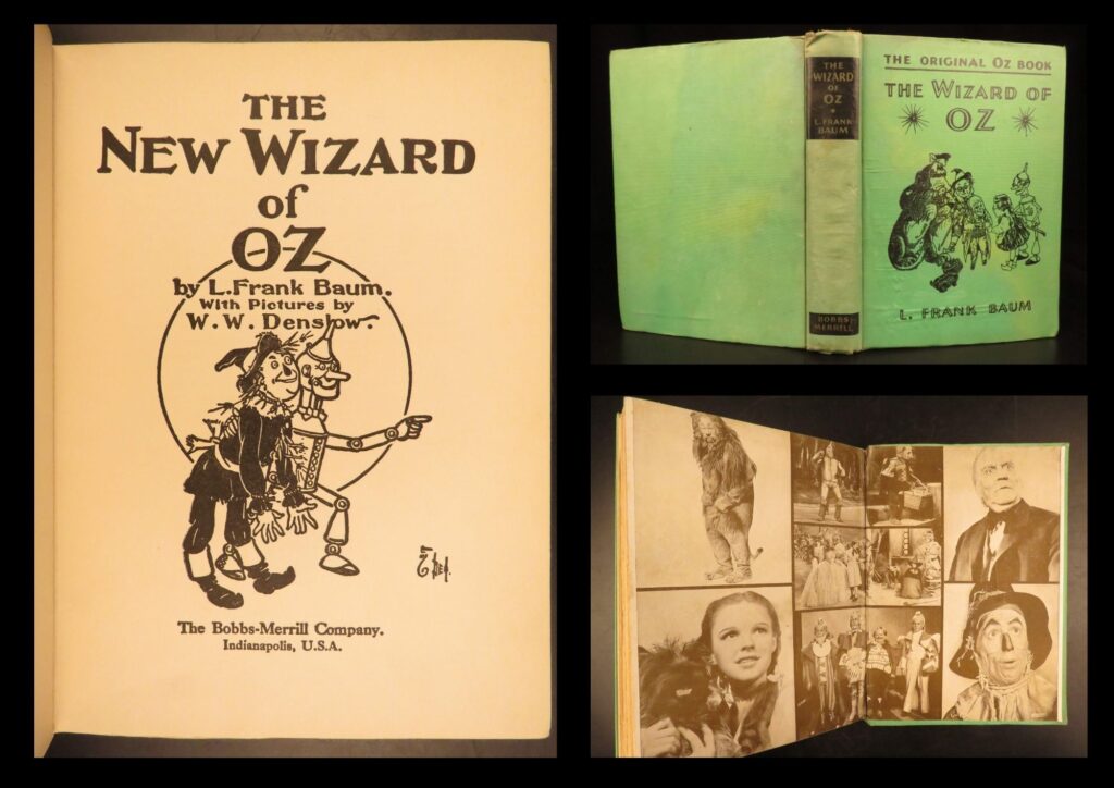 1939 – new wizard of oz – l. Frank baum | color illustrated, famed movie edition | 1903 bobbs-merrill reissue of the new wizard of oz by l. Frank baum with 15 illustrations by w. W. Denslow, and facsimile dust jacket included.