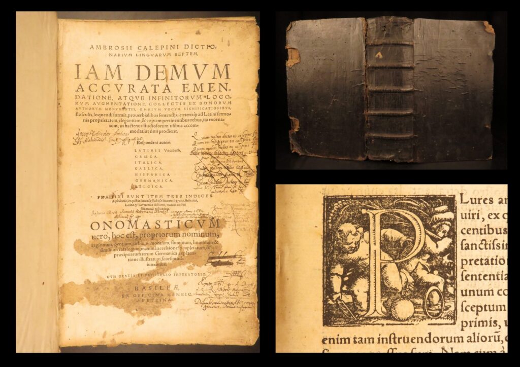 1575 – ambrogio calepino dictionary | famous enormous latin lexicon | rare 1575 basel edition of calepino’s latin dictionary, edited by conrad gessner. A landmark multilingual lexicon printed in folio format by henric-petrina. Important renaissance reference.