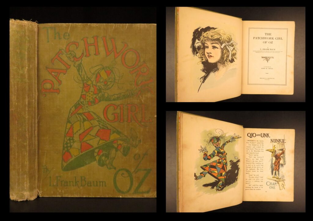 L. Frank baum – patchwork girl – 1913 | first edition first printing | this is a first edition, first printing of baum’s <em>the patchwork girl of oz</em>, including the expected chapter 3 edition point, featuring forty-six color illustrations by john r. Neill.