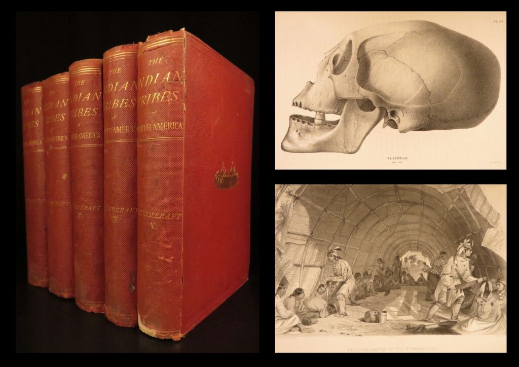 Information respecting the indian tribes – schoolcraft – 1853–1856 | 5v, maps | schoolcraft’s five-volume study commissioned by congress on native american languages, customs, and illustrations, published 1853–1856 with numerous engravings and maps.