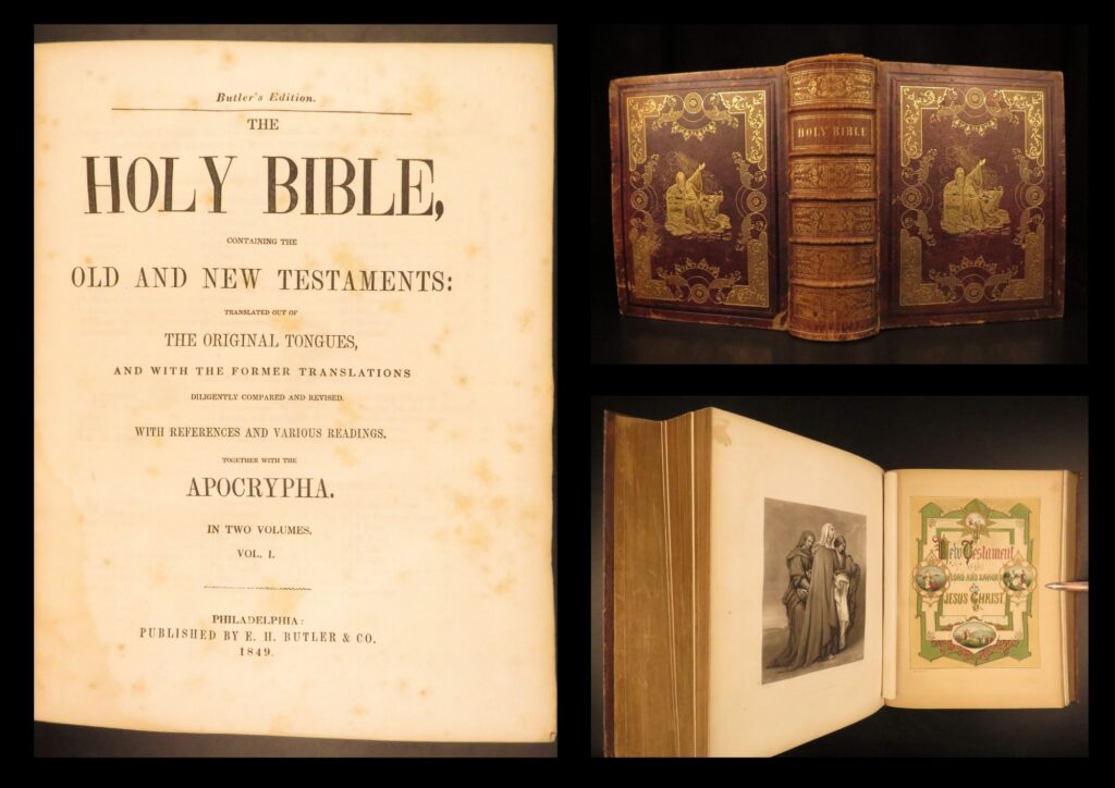 1849 – the holy bible | enormous illustrated victorian bible | full-page engravings | late 19th-century cassell folio holy bible bound in full leather with full-page engravings, and complete text of the old and new testaments, apocrypha.