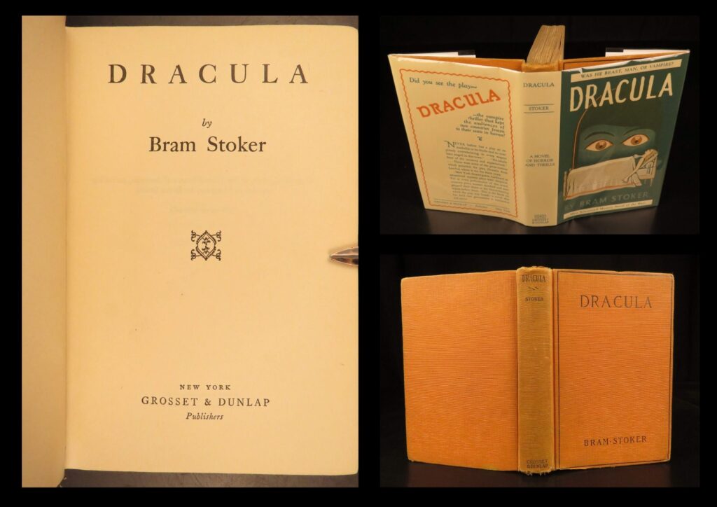 1926 – dracula - bram stoker | famous horror literature & vampire fiction! | this early printing of bram stoker’s <em>dracula</em>, bound here in striking red hardcover, presents the classic gothic story of horror. Beginning in the mountains of transylvania, the story is told through letters and diary entries following the count’s bloody rampage.