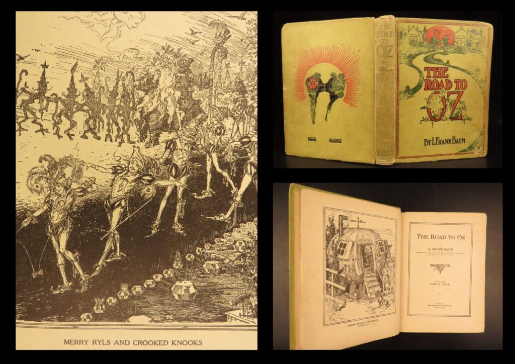 Road to oz – l frank baum – 1909 – true first edition | this fine first edition, first printing of baum’s “<em>the road to oz</em>” was illustrated by john neill and meets all the expected first edition points.