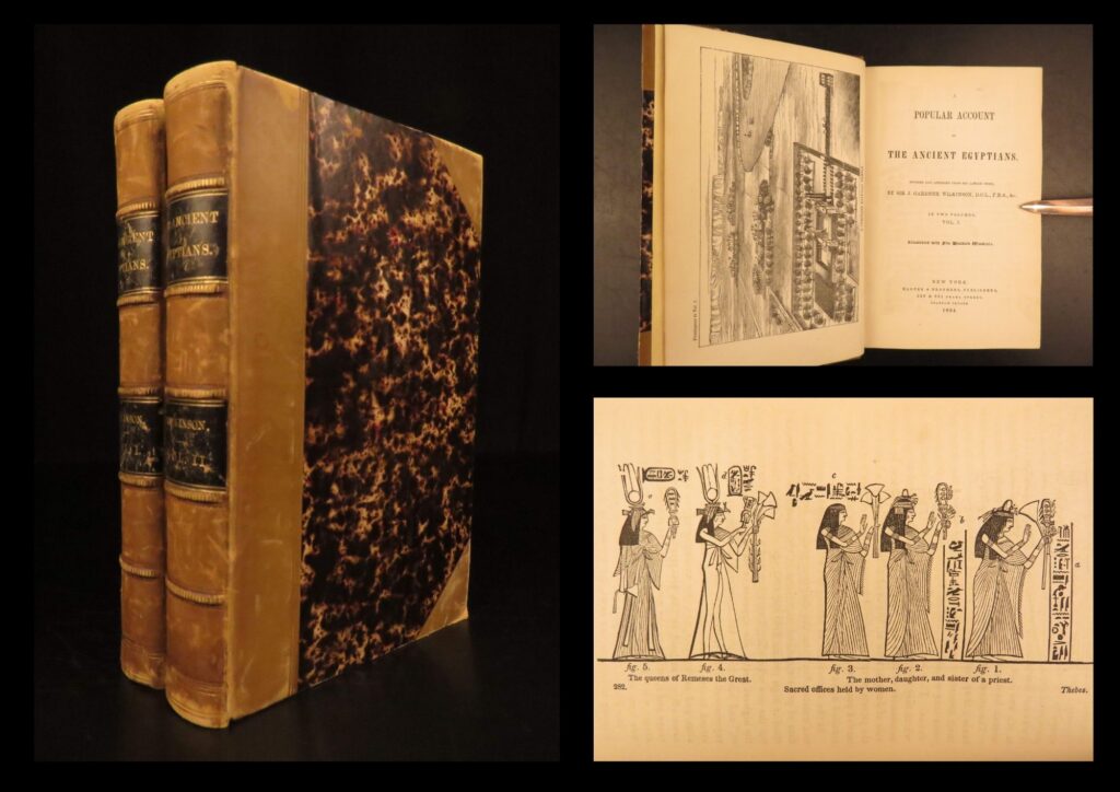 1854 – ancient egyptians – wilkinson | illustrated with 500+ woodcuts, 2v set | wilkinson’s 1854 two-volume history of ancient egypt presents agriculture, religion, mythology, and cultural practices with 500 in-text woodcuts.