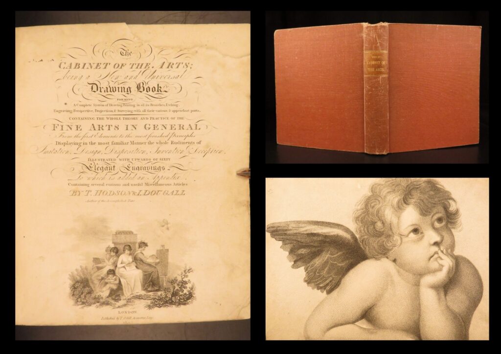 1805 – cabinet of arts | painting and drawing instruction | illustrated first edition | first edition of dougall's 1805 guide to drawing and painting, featuring 67 engraved plates and structured lessons in anatomy, watercolor, perspective, and art materials for early learners.