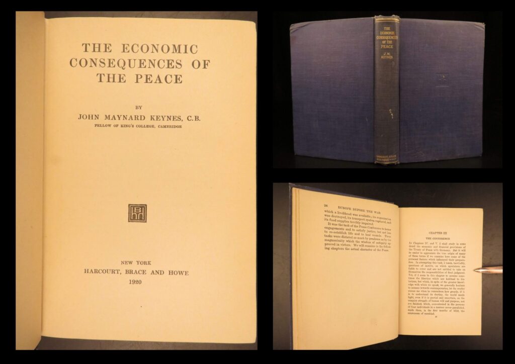 1920 – economic consequences of peace – keynes | first american edition | first american edition of the economic consequences of the peace by john maynard keynes, 1920, a major critique of the treaty of versailles and its reparations settlement.
