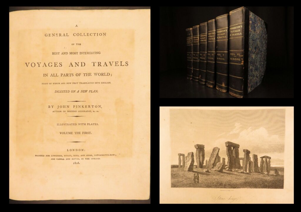 1808 – pinkerton voyages & travels | scotland, norway, stonehenge – 6v set | pinkerton’s voyages is one of the most iconic works of european voyages including maps and descriptions of france, azores, scotland, and more.