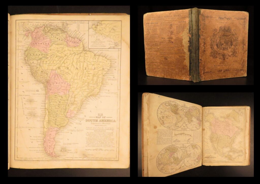 Mitchell’s school atlas – s. Augustus mitchell – 1855 | 32 maps | mitchell’s school atlas 1855 with 32 hand-colored maps and u. S. Census tables in original pictorial boards.