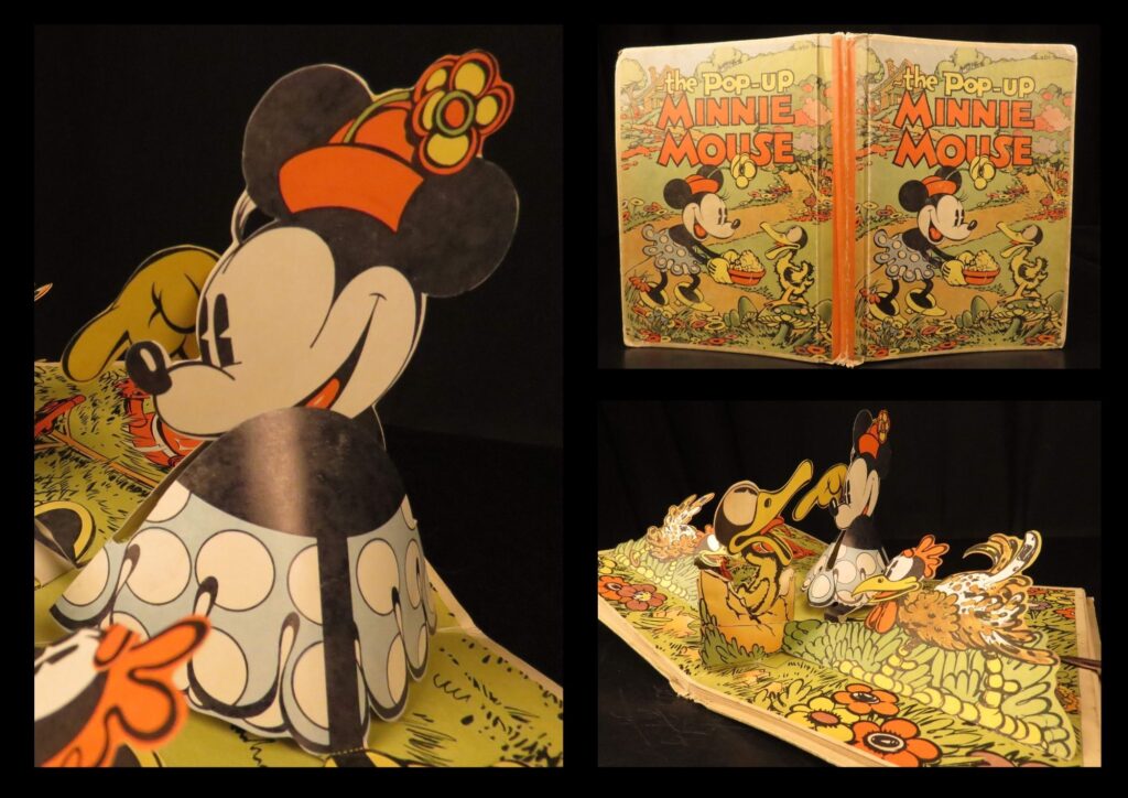 1933 – pop-up minnie mouse – walt disney studios | mickey mouse cartoons | first edition 1933 pop-up book by walt disney studios featuring early mickey and minnie mouse with interactive scenes and original functioning pop-up illustrations.