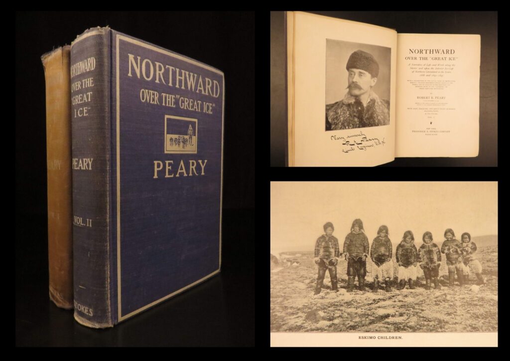 1898 – robert peary | first edition | arctic exploration – northward over great ice | peary’s northward over the "great ice" (1898) is a two-volume record of his early arctic expeditions, featuring over 800 images and firsthand notes from greenland between 1886 and 1897.