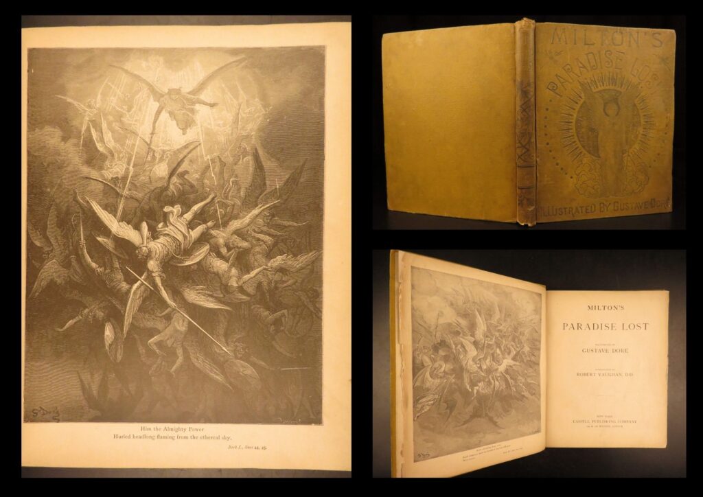 1890 – paradise lost – john milton | folio illustrated by gustave doré | milton’s paradise lost, issued ca. 1890 by cassell in a large folio edition, includes all twelve books and 50 full-page engravings by gustave doré, with an editorial preface by robert vaughan.