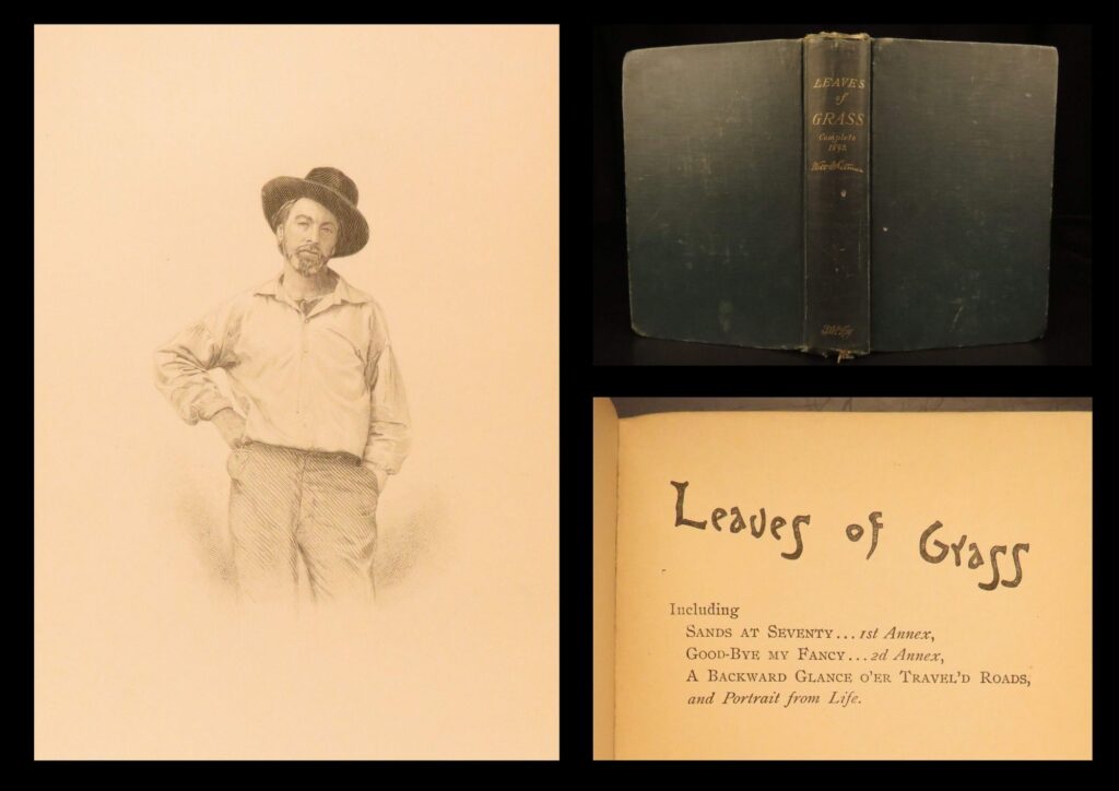 1894 – leaves of grass – walt whitman | 2nd deathbed edition, poetry | walt whitman, leaves of grass, 1894, reissue of the “deathbed” text with late annexes; original green hardcover with uncut edges.