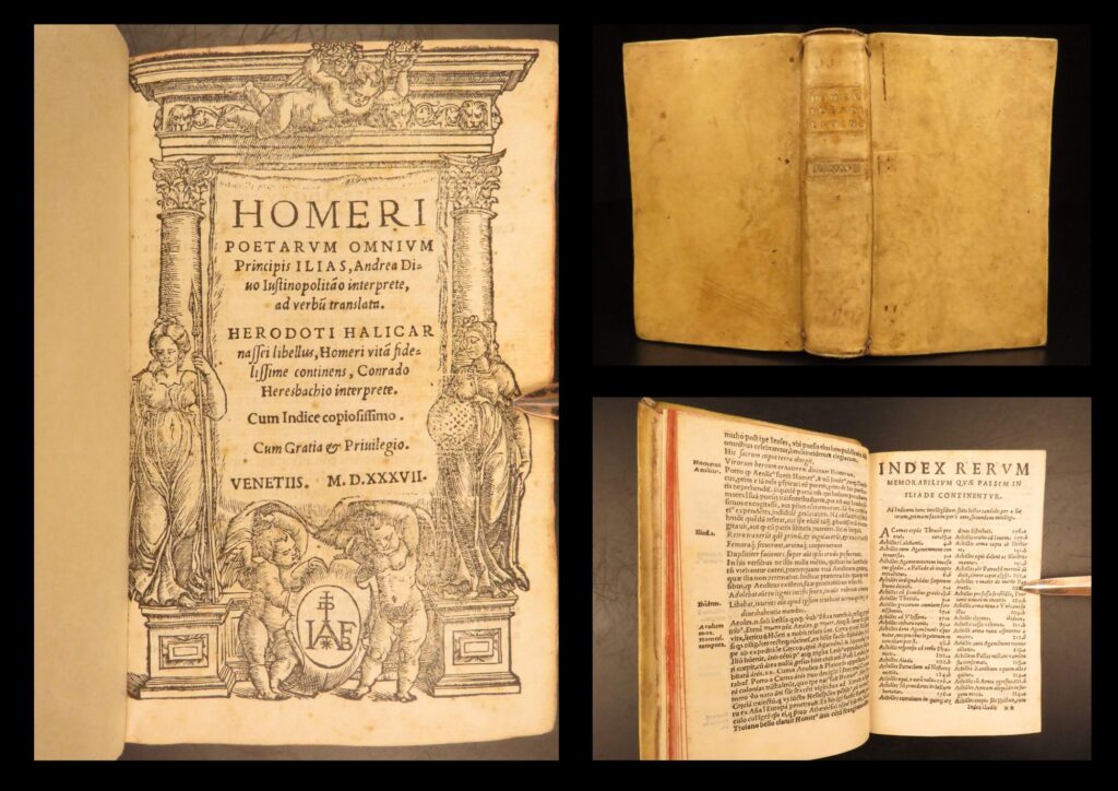 1537 – the iliad by homer | famous greek mythology – herodotus, life of homer | 1537 venetian edition of homeri poetarum omnium principis ilias by homer latin translation, including the traditional life of homer attributed to herodotus.