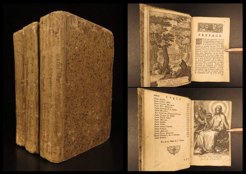1714 – lives of desert saints – villefore | church fathers & monks - portraits | villefore’s <em>vies des pères des déserts</em>, 1714, is a three-volume set of saintly biographies with engraved portraits, covering eastern and western christian figures.