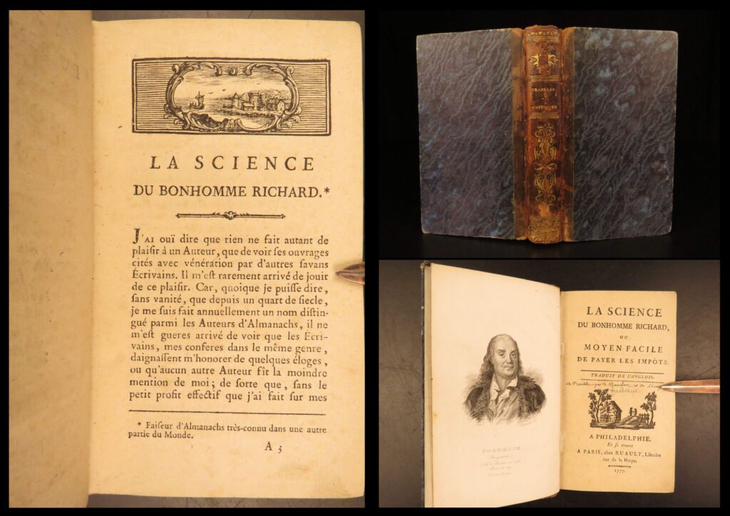 1777 – poor richards, way to wealth – benjamin franklin | pennsylvania constitution | this 1777 first french edition of <em>la science du bonhomme richard</em> by benjamin franklin includes <em>the way to wealth</em>, parliamentary examinations, and the 1776 pennsylvania constitution.