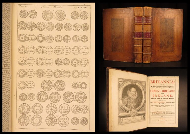 Image of 1722 – William Camden’s Britannia | Illustrated England & Ancient Coins – 2v